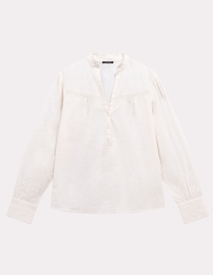 CAYCE - Blouse écrue coton bio découpes dentelle-1