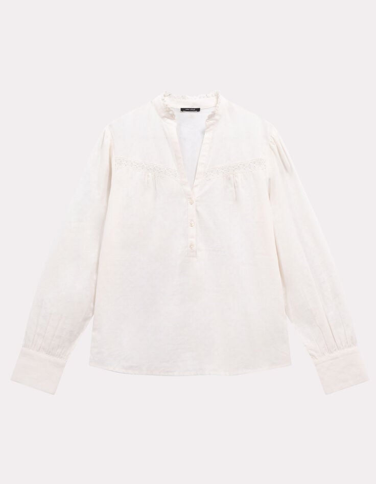 CAYCE - Blouse écrue coton bio découpes dentelle-1 CAYCE - Blouse écrue coton bio découpes dentelle-1