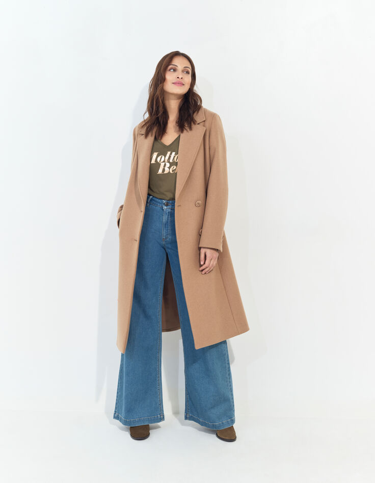 MEZZO - T-shirt kaki message métallisé-3