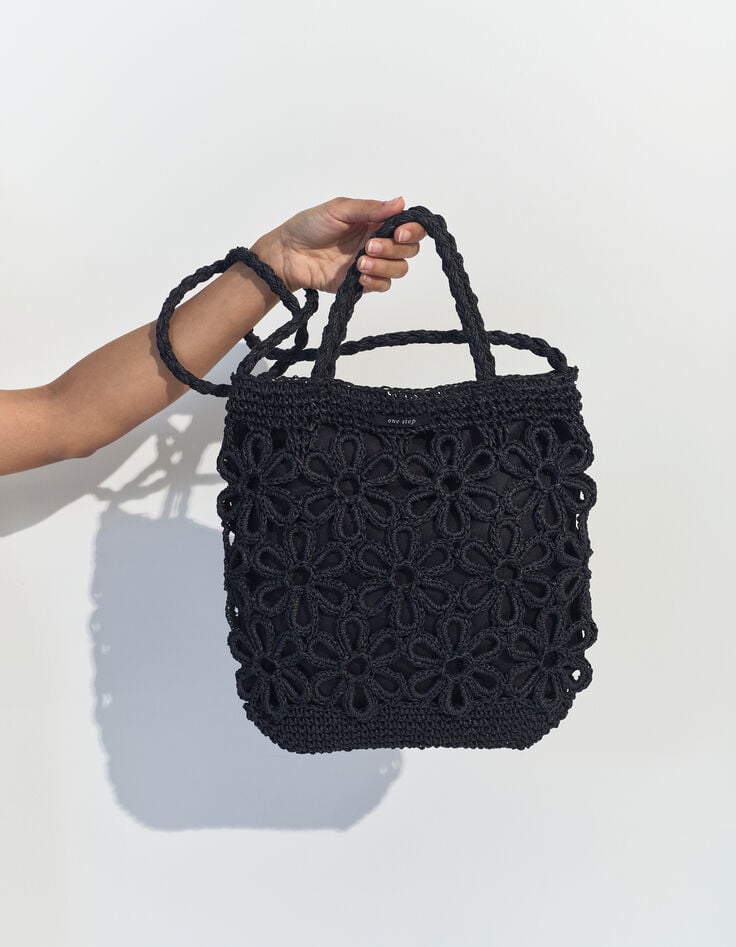 ASTRIO - Sac bandoulière noir macramé fleurs -2 ASTRIO - Sac bandoulière noir macramé fleurs -2
