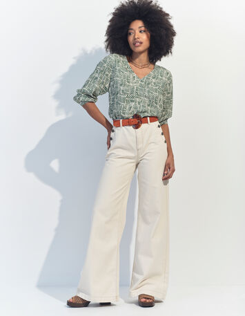 CASSIA - Blouse verte imprimé tropical chic -7
