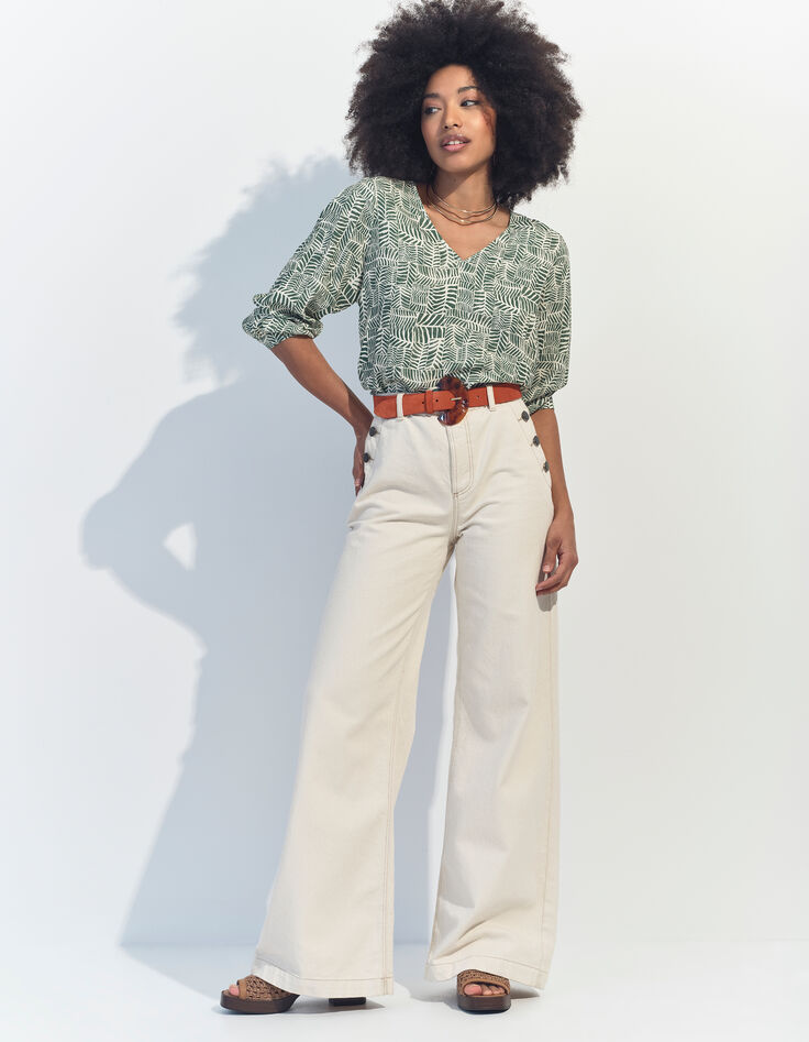 CASSIA - Blouse verte imprimé tropical chic -7