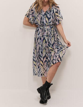 RADKA - Robe midi écrue à imprimé ikat luminescent-6