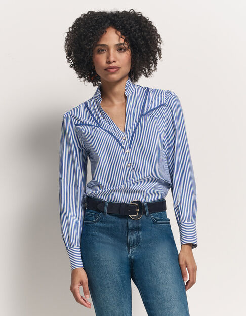 CAYCE - Blouse à rayures bleues découpes dentelle - One Step