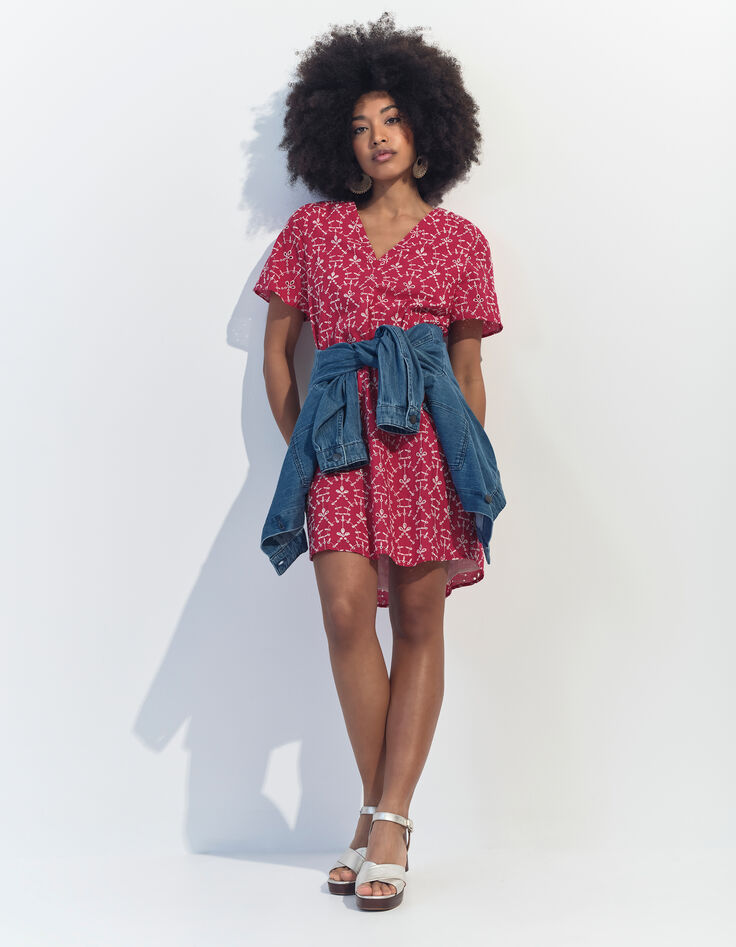 REKO - Robe rose coton bio broderies all-over -5