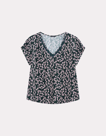 CESARIA - Top vert imprimé minimaliste floral-6