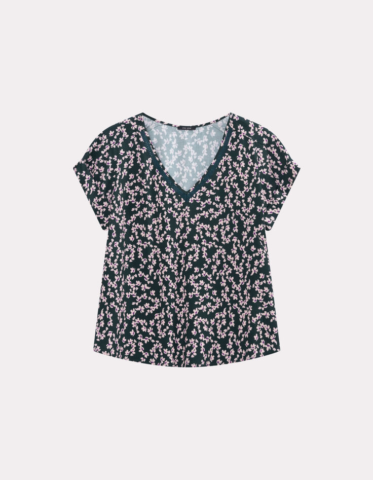 CESARIA - Top vert imprimé minimaliste floral-6