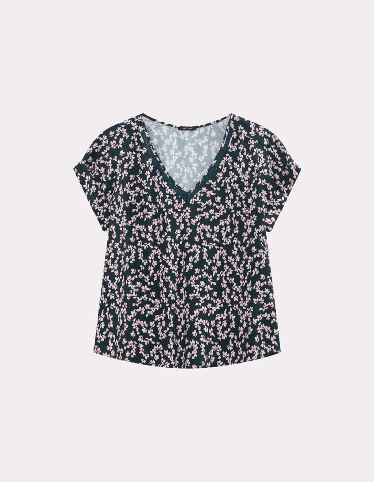 CESARIA - Top vert imprimé minimaliste floral-6 CESARIA - Top vert imprimé minimaliste floral-6