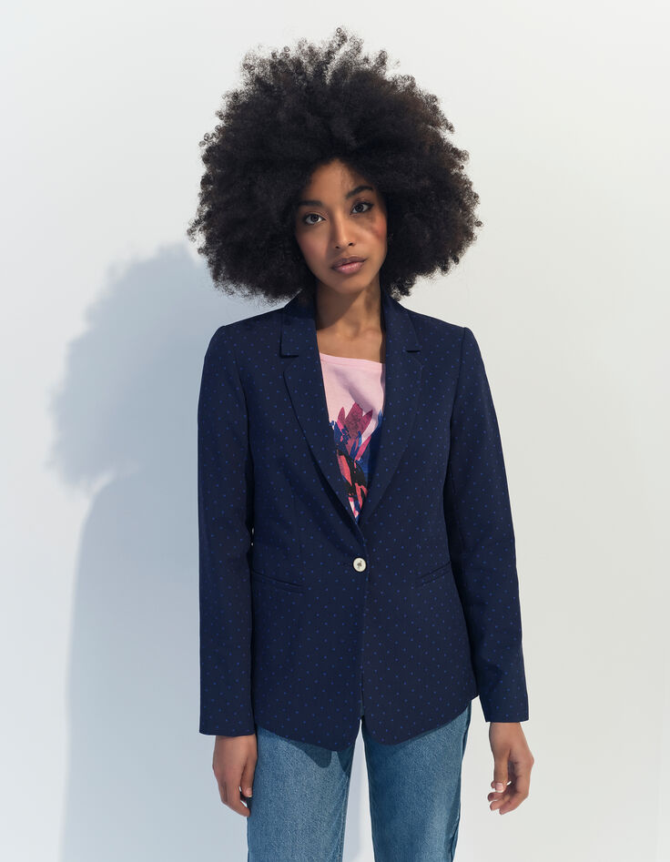 VINNY - Veste de costume bleue imprimé minimaliste carrés-4