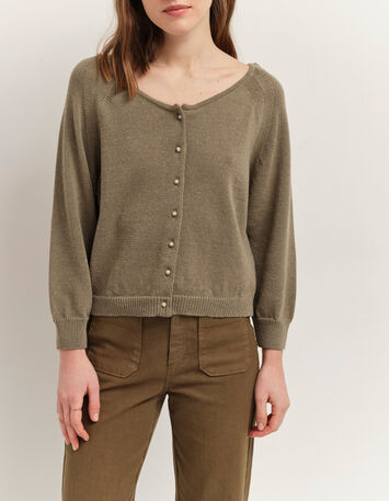 TASTE - Cardigan vétiver tricot lurex col bateau-2