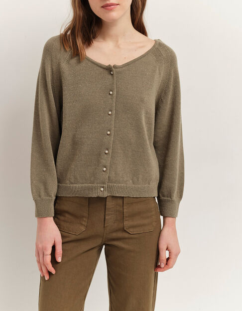 TASTE - Cardigan vétiver tricot lurex col bateau - One Step