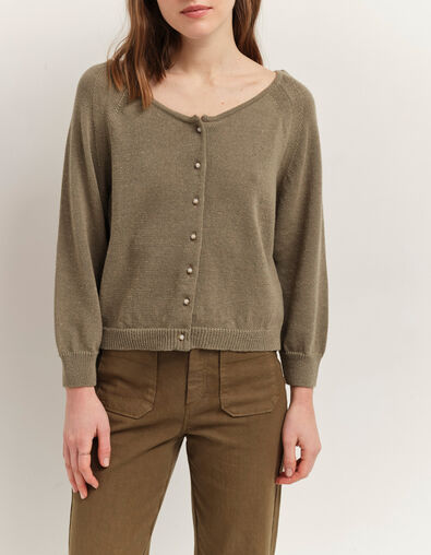 TASTE - Cardigan vétiver tricot lurex col bateau - One Step