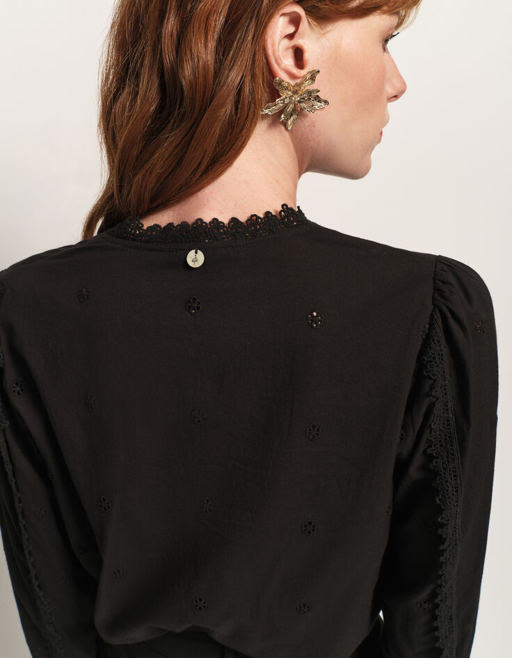 CLOE - Blouse noire coton bio broderie anglaise-5