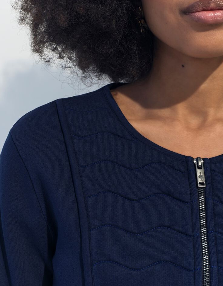 MARINO - Cardigan bleu coton bio zipp&eacute; maille matelass&eacute;e -4