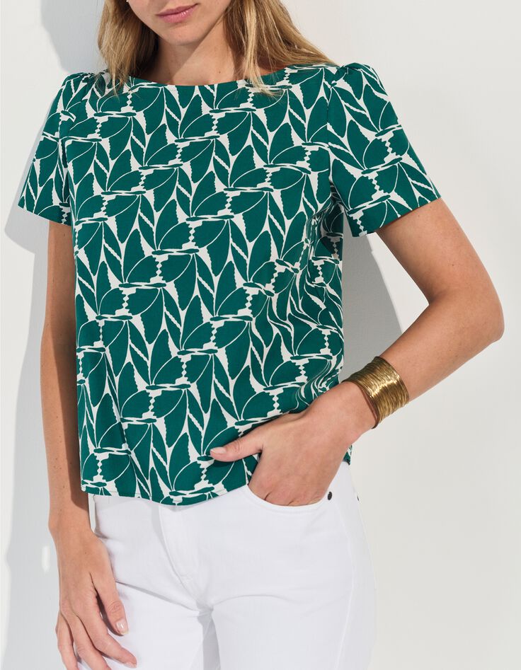 COPAL - Top vert imprim&eacute; feuillage arty -1