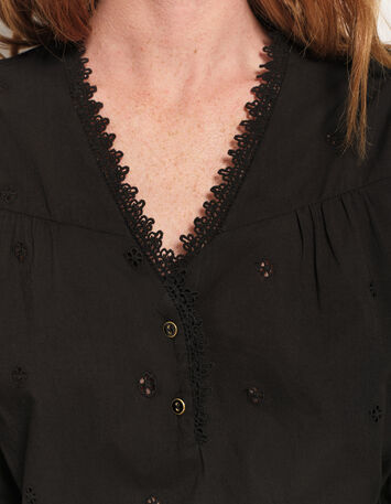 CLOE - Blouse noire coton bio broderie anglaise-4