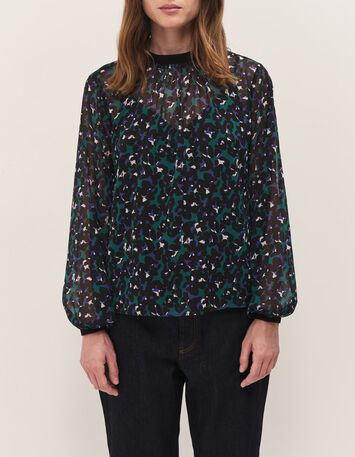 CAXIE - Blouse evergreen &agrave; imprim&eacute; tachiste-1