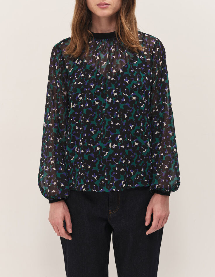 CAXIE - Blouse evergreen &agrave; imprim&eacute; tachiste-1