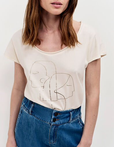 MALIA - T-shirt &eacute;cru visuel danseuses foil cuivr&eacute; - One Step