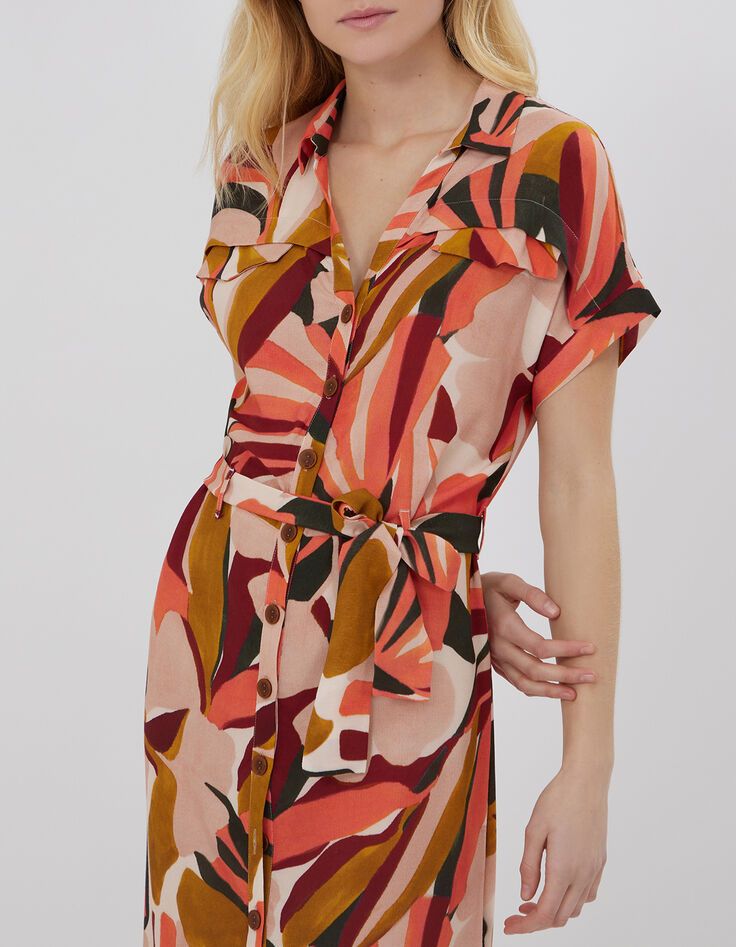 RAMY - Robe chemise midi melon à imprimé arty jungle-4