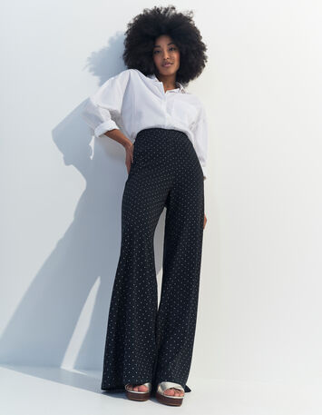 PIRANGI - Pantalon fluide noir imprimé carrés écrus-6