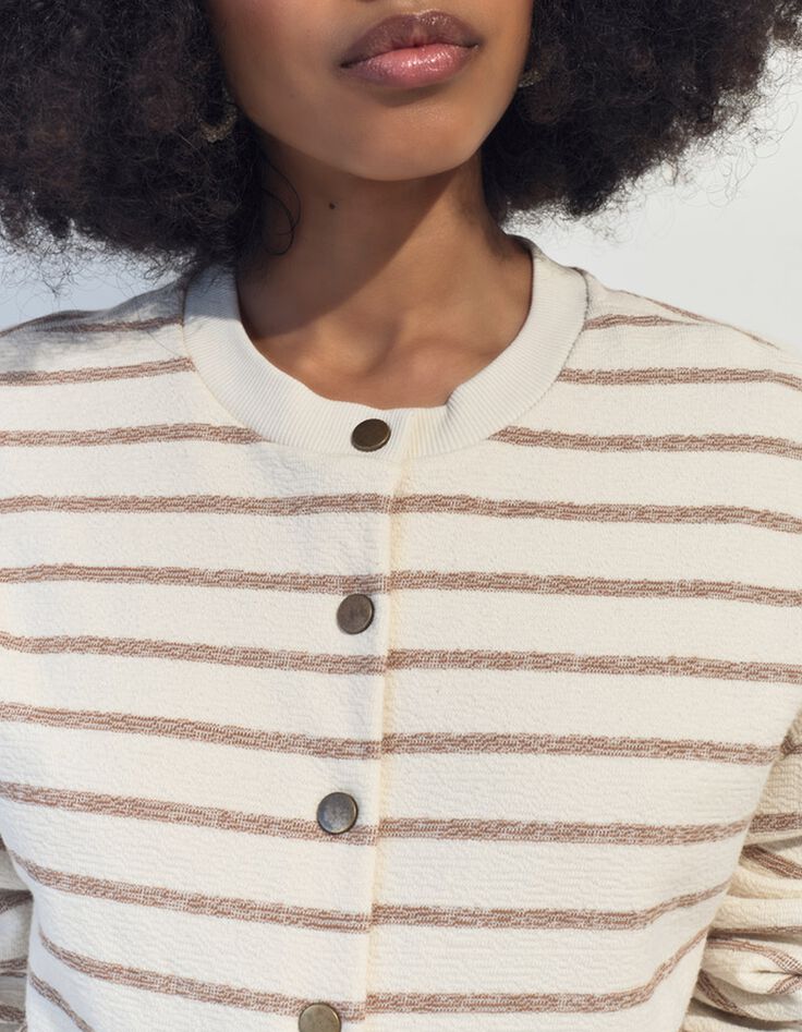 MANNY - Cardigan &eacute;cru  ray&eacute; beige -4