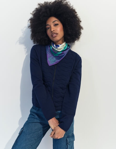 MARINO - Cardigan bleu coton bio zippé maille matelassée  - One Step