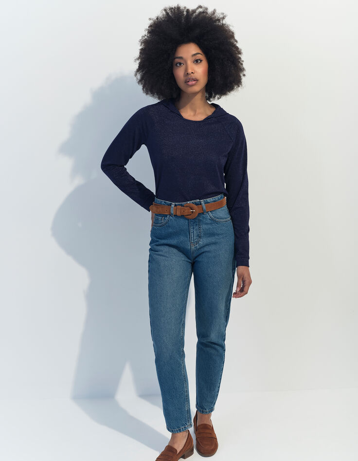 MARA - T-shirt marine à capuche maille irisée -6