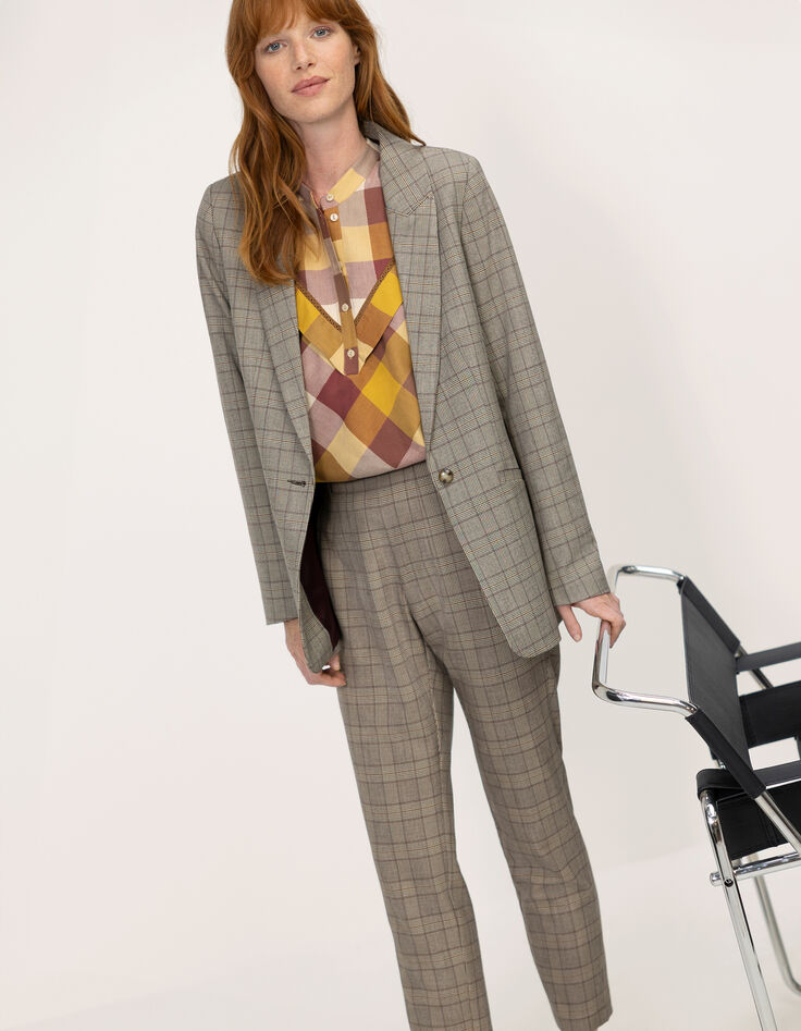 VELMA - Veste de tailleur beige motif prince-de-galles-8 VELMA - Veste de tailleur beige motif prince-de-galles-8