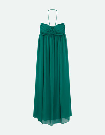 RHODES - Robe bustier longue jungle green à bandeau plissé-4