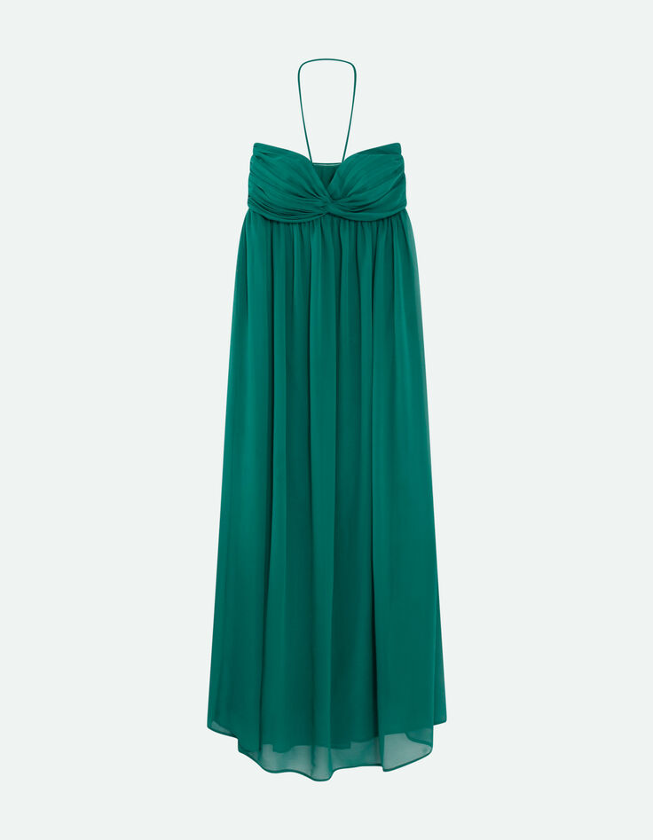 RHODES - Robe bustier longue jungle green à bandeau plissé-4