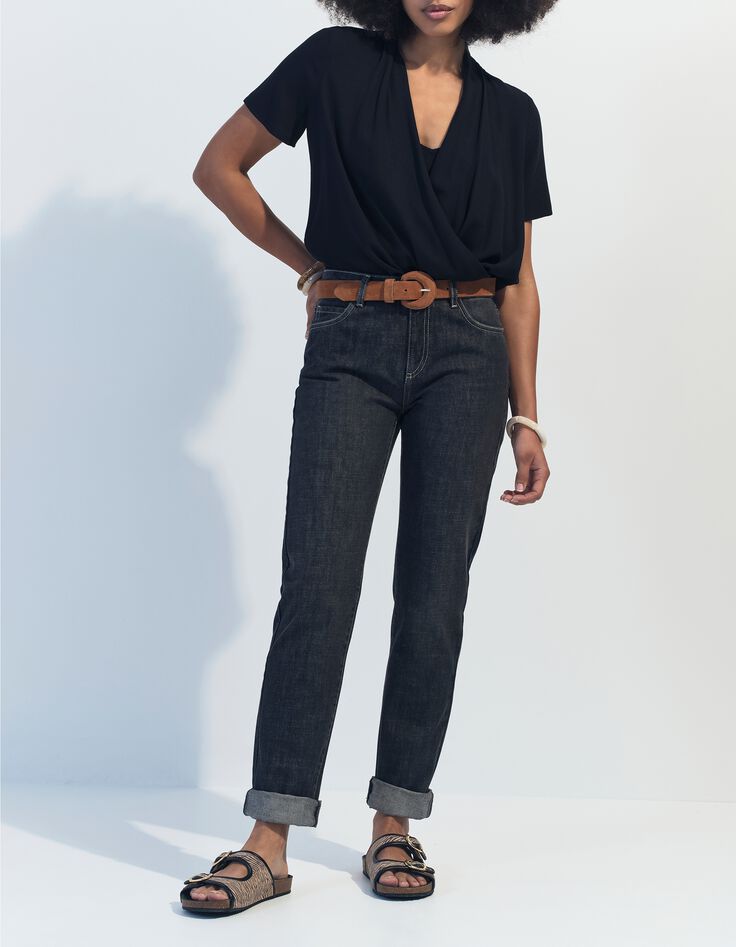 COREY - Top noir Lenzing&trade; Ecovero&trade; effet cache-c&oelig;ur -2