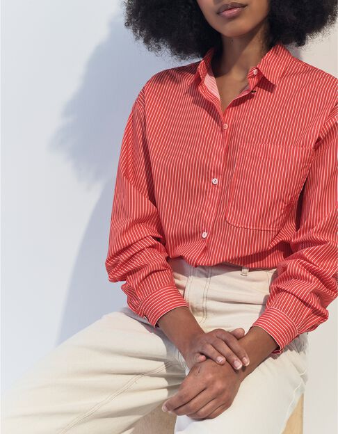 CELESTE - Chemise orange coton bio motif rayures blanches  - One Step