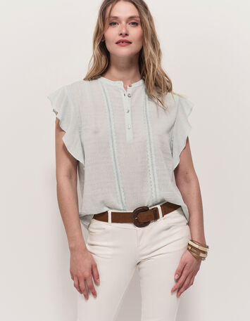 CHARME - Top vert avec volants et bandes dentelle-2