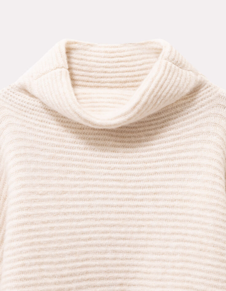 TOPAZ - Pull &eacute;cru tricot c&ocirc;tel&eacute; col roul&eacute;-2