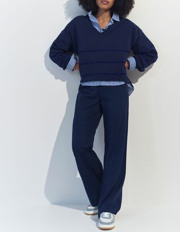 MOCOCA - Sweat bleu motif rayures perles brod&eacute;es -6