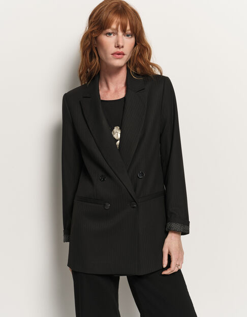 VONDA - Veste de costume noire motif rayures - One Step