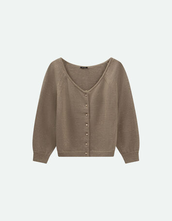 TASTE - Cardigan vétiver tricot lurex col bateau-4