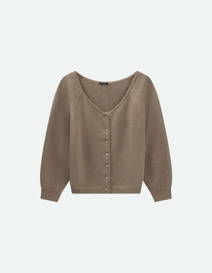 TASTE - Cardigan vétiver tricot lurex col bateau-4