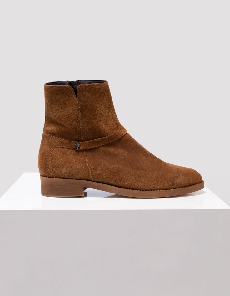 O.GALO - Boots camel cuir velours bride fixe-1 O.GALO - Boots camel cuir velours bride fixe-1