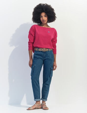 MALOU - T-shirt rose éponge coton bio broderie soleil -6