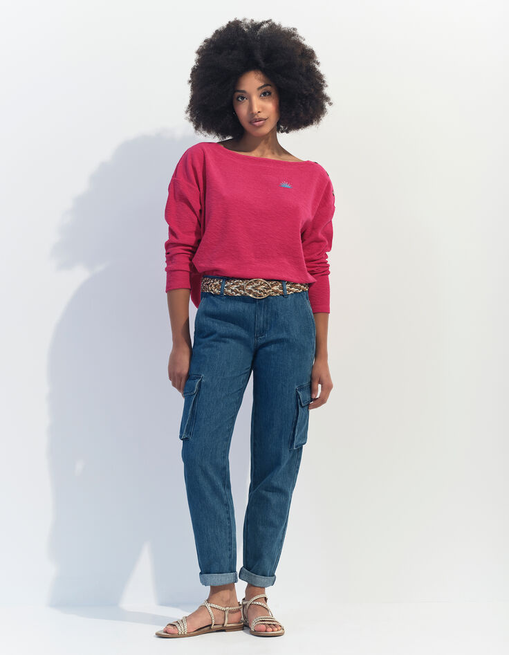 MALOU - T-shirt rose éponge coton bio broderie soleil -6