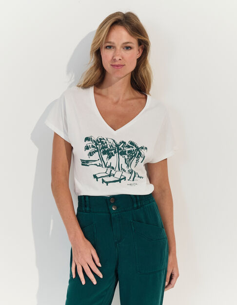 MAGIC- T-shirt blanc coton bio crayonné bord de plage  - One Step