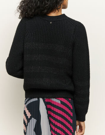 TRUDY - Cardigan noir en tricot lurex avec rayures-3