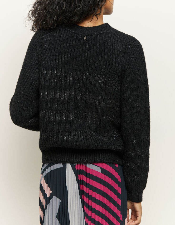 TRUDY - Cardigan noir en tricot lurex avec rayures-3