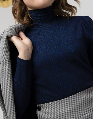 MADLY - T-shirt bleu fines rayures pailletées-2