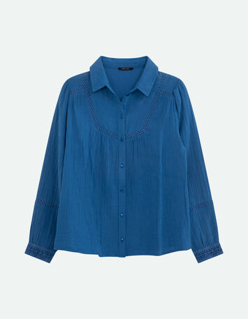 CHLOE - Chemise santorin blue broderies placées-5