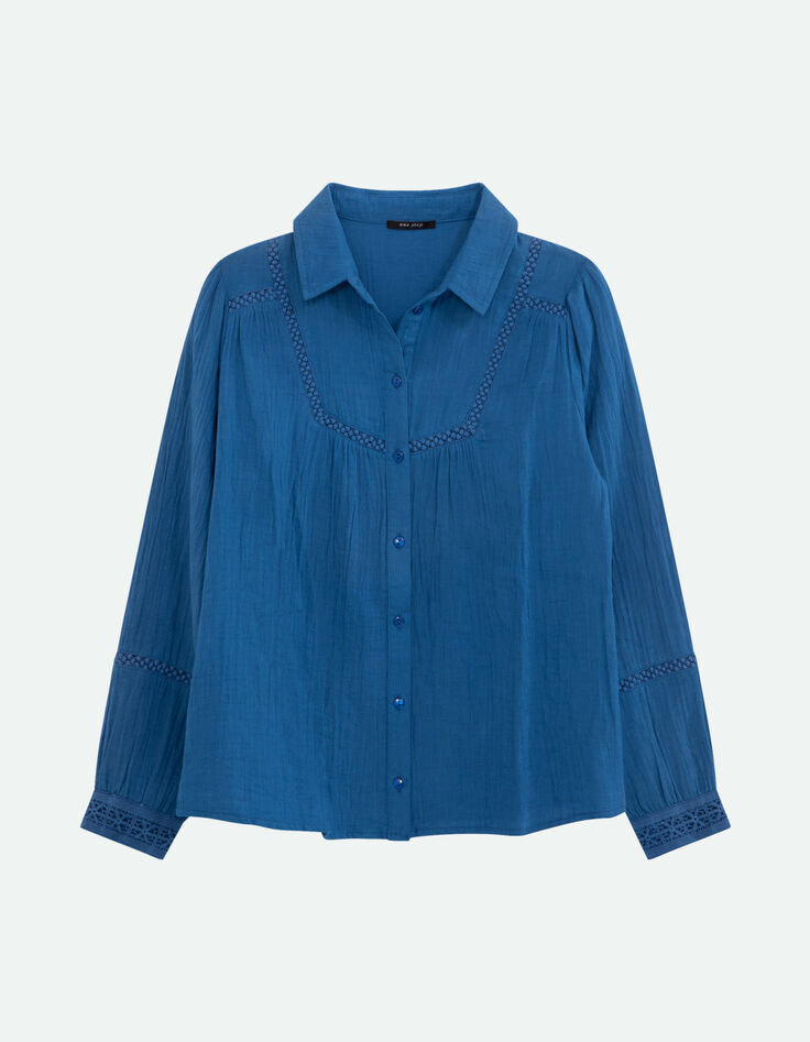 CHLOE - Chemise santorin blue broderies placées-5