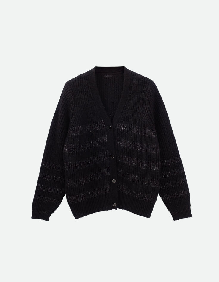 TRUDY - Cardigan noir en tricot lurex avec rayures-4 TRUDY - Cardigan noir en tricot lurex avec rayures-4