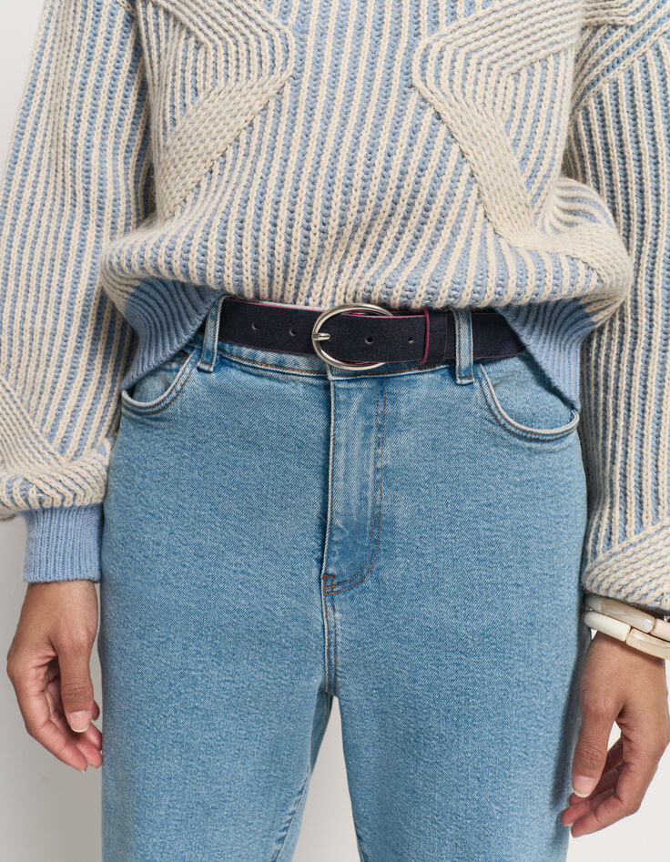 ALYX - Ceinture marine cuir velours bordures roses-2